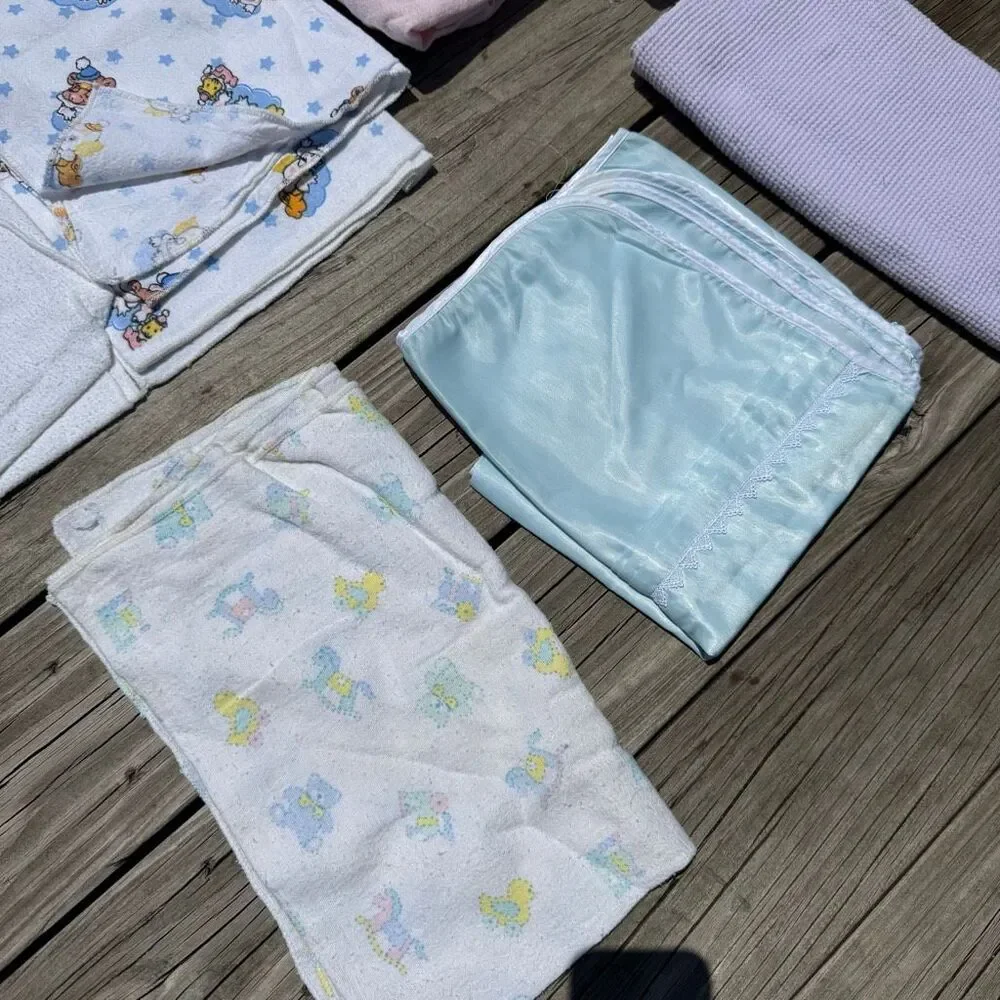 Vintage Baby Blanket Lot 11 Receiving Swaddle Crib Blanket Nursery Mixed Prints